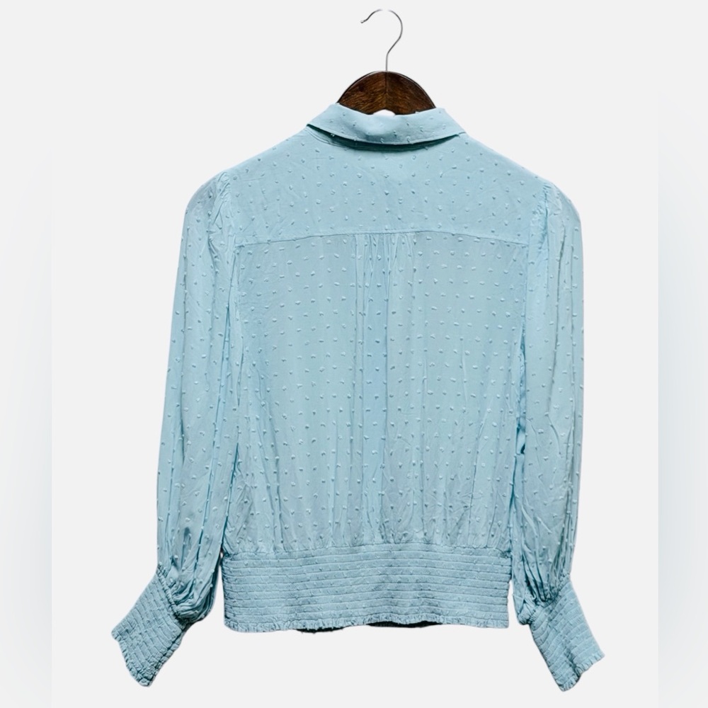 Anthropologie Maeve Blue Rosa Swiss Dot Blouse Teal Cropped Size S - Picture 3 of 5